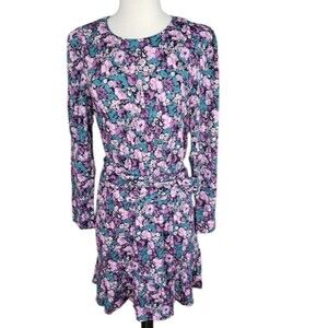 & Other Stories Belted Cottage Floral Ruffle Mini Dress Women's Size 12 Purple